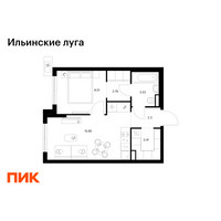 Планировка однокомнатной(квартира) площадью 36.38 квадратных метров в “ЖК Ильинские луга”