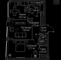 Планировка двухкомнатной(квартира) площадью 61.3 квадратных метров в “ЖК СЕЗАР БУДУЩЕЕ”