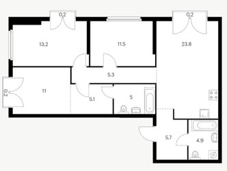 Планировка трехкомнатной(квартира) площадью 85.4 квадратных метров в ЖК “ЖК Барклая 6”