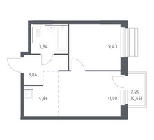 Планировка однокомнатной(квартира) площадью 33.71 квадратных метров в “ЖК Рублевский Квартал”
