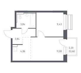 Планировка однокомнатной(квартира) площадью 33.71 квадратных метров в ЖК “ЖК Рублевский Квартал”