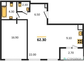 Планировка однокомнатной(квартира) площадью 62.3 квадратных метров в “ЖК Sydney City (Сидней Сити)”