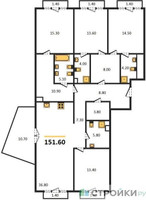 Планировка 4+ комнатной(квартира) площадью 151.6 квадратных метров в “Квартал Тишинский Бульвар”