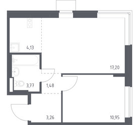 Планировка однокомнатной(квартира) площадью 40.79 квадратных метров в ЖК “ЖК Подольские кварталы”