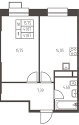 Планировка однокомнатной(квартира) площадью 41.9 квадратных метров в ЖК “ЖК Новая Ивантеевка”