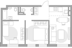 Планировка трехкомнатной(квартира) площадью 50.54 квадратных метров в “ЖК Аникеевский”