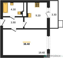 Планировка однокомнатной(квартира) площадью 38.4 квадратных метров в “ЖК Пироговская Ривьера”