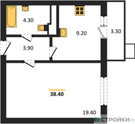 Планировка однокомнатной(квартира) площадью 38.4 квадратных метров в ЖК “ЖК Пироговская Ривьера”