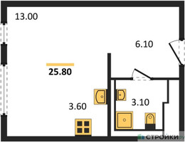 Планировка студии(квартира) площадью 25.8 квадратных метров в “ЖК Молжаниново”