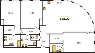 Планировка трехкомнатной(квартира) площадью 158.27 квадратных метров в “ЖК Sky View (Скай Вью)”