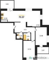 Планировка двухкомнатной(квартира) площадью 75.57 квадратных метров в “ЖК ВОСТОК II”