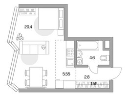 Планировка студии(квартира) площадью 34.9 квадратных метров в “ЖК MYPRIORITY Mnevniki (Май Приорити Мневники)”