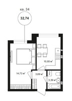 Планировка однокомнатной(квартира) площадью 33.63 квадратных метров в “ЖК Бакеево-Парк”