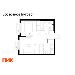 Планировка однокомнатной(квартира) площадью 34.8 квадратных метров в ЖК “ЖК Восточное Бутово”