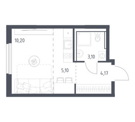 Планировка студии(квартира) площадью 22.57 квадратных метров в ЖК “ЖК Пригород Лесное”