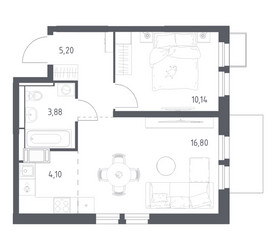 Планировка однокомнатной(квартира) площадью 40.12 квадратных метров в ЖК “ЖК Большое Путилково”
