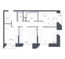 Планировка трехкомнатной(апартаменты) площадью 65.12 квадратных метров в “ЖК Скай Спутник”