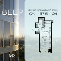 Планировка студии(квартира) площадью 37.5 квадратных метров в “ЖК Веер”