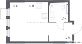 Планировка студии(квартира) площадью 23.34 квадратных метров в “ЖК Остафьево”