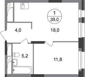 Планировка однокомнатной(квартира) площадью 39 квадратных метров в ЖК “ЖК Первый Московский”