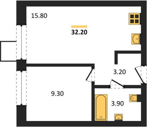 Планировка однокомнатной(квартира) площадью 32.2 квадратных метров в ЖК “ЖК Никольский квартал Отрада”