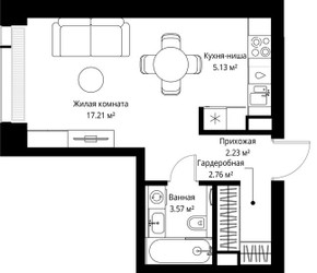 Планировка студии(квартира) площадью 30.9 квадратных метров в ЖК “ЖК Веер”