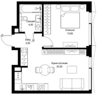 Планировка однокомнатной(квартира) площадью 41.3 квадратных метров в “ЖК Cityzen (Ситизен)”