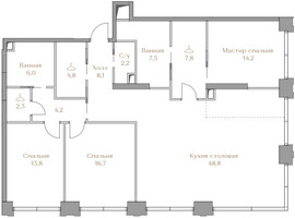 Планировка трехкомнатной(квартира) площадью 136.4 квадратных метров в “ЖК Коллекция Лужники”