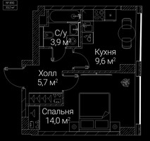 Планировка однокомнатной(квартира) площадью 33.2 квадратных метров в “ЖК СЕЗАР БУДУЩЕЕ”