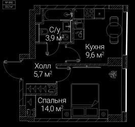 Планировка однокомнатной(квартира) площадью 33.2 квадратных метров в ЖК “ЖК СЕЗАР БУДУЩЕЕ”