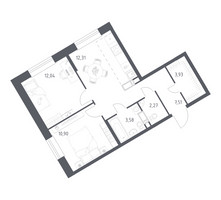 Планировка двухкомнатной(квартира) площадью 52.54 квадратных метров в “ЖК ЭкоБунино (Южное Бунино)”