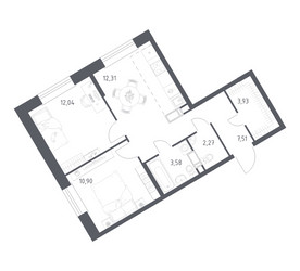 Планировка двухкомнатной(квартира) площадью 52.54 квадратных метров в ЖК “ЖК ЭкоБунино (Южное Бунино)”