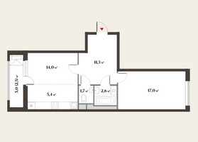 Планировка двухкомнатной(квартира) площадью 54.5 квадратных метров в “ЖК Миниполис Восемь кленов”