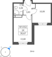 Планировка однокомнатной(апартаменты) площадью 30.67 квадратных метров в “ЖК Волковская 67”