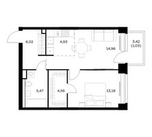 Планировка однокомнатной(квартира) площадью 50.15 квадратных метров в “ЖК НОВА”