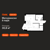 Планировка однокомнатной(квартира) площадью 30.8 квадратных метров в “ЖК Мичуринский Парк”