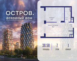 Планировка однокомнатной(квартира) площадью 38.52 квадратных метров в “ЖК Остров”