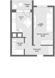 Планировка однокомнатной(квартира) площадью 35.8 квадратных метров в ЖК “ЖК Клевер”