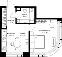 Планировка однокомнатной(квартира) площадью 40.57 квадратных метров в “ЖК Веер”