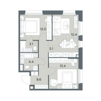 Планировка трехкомнатной(квартира) площадью 59 квадратных метров в “ЖК Станиславский”