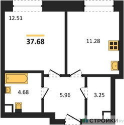 Планировка однокомнатной(квартира) площадью 37.68 квадратных метров в ЖК “ЖК Sezar City (Сезар Сити)”