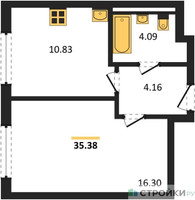 Планировка однокомнатной(квартира) площадью 35.38 квадратных метров в “ЖК Мытищи Парк”