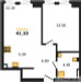 Планировка однокомнатной(квартира) площадью 41.1 квадратных метров в “ЖК АУРА”