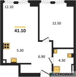 Планировка однокомнатной(квартира) площадью 41.1 квадратных метров в ЖК “ЖК Мангазея на Тульской”