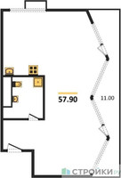 Планировка студии(квартира) площадью 57.9 квадратных метров в “ЖК Резиденции Архитекторов”