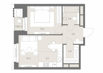 Планировка двухкомнатной(квартира) площадью 48.8 квадратных метров в ЖК “ЖК Родина Парк”