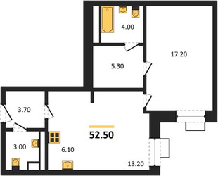 Планировка однокомнатной(квартира) площадью 52.5 квадратных метров в ЖК “ЖК КИНОКВАРТАЛ”