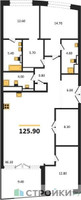 Планировка трехкомнатной(квартира) площадью 125.9 квадратных метров в “ЖК Остров”