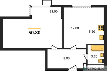 Планировка однокомнатной(квартира) площадью 50.8 квадратных метров в ЖК “ЖК Ново-Молоково”