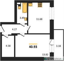 Планировка однокомнатной(квартира) площадью 40.93 квадратных метров в “Зеленый Оазис - Город”